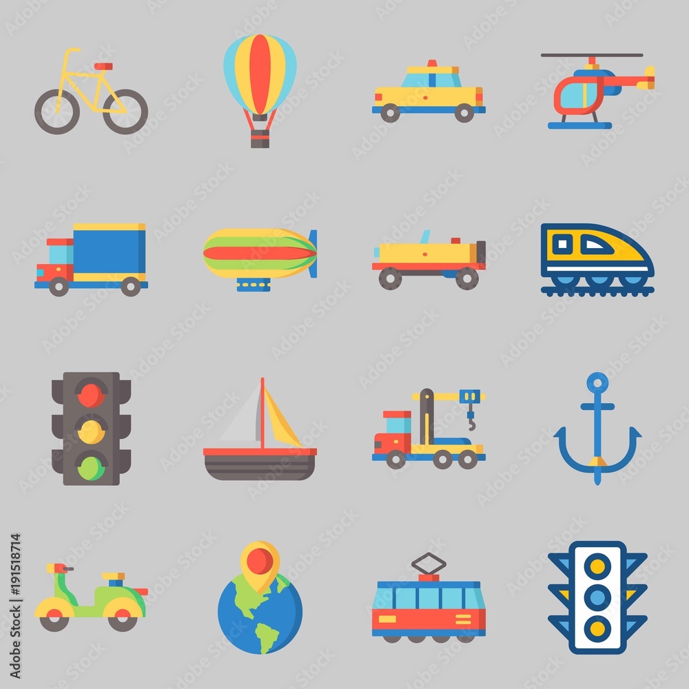 Icons set about Transportation. with anchor, traffic light and truck Icons set about Transportation. with anchor, traffic light and truck