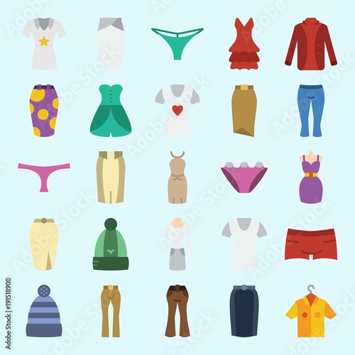 icons set about Women Clothes. with shirt  thong  winter hat  swimsuit  pants and suit