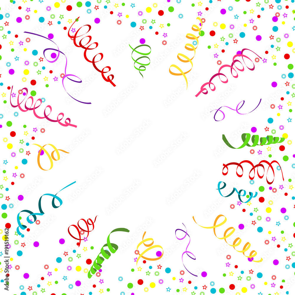 Serpentine on a white background. Festive decoration for carnival, holiday and anniversary. Greeting card template. Flat vector cartoon illustration.