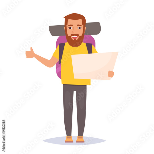 Hitchhiking. Man traveler
