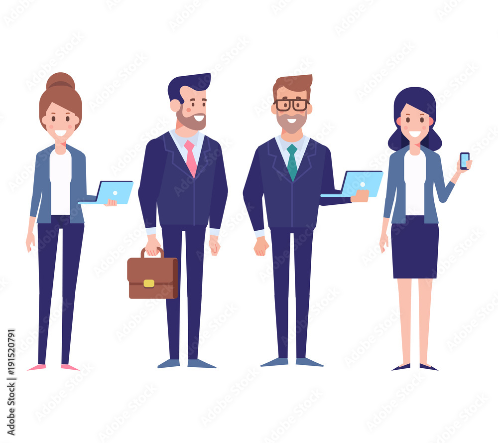 Business team flat vector Illustration. Male and female characters isolated on white. Business team flat vector Illustration. Male and female characters isolated on white.