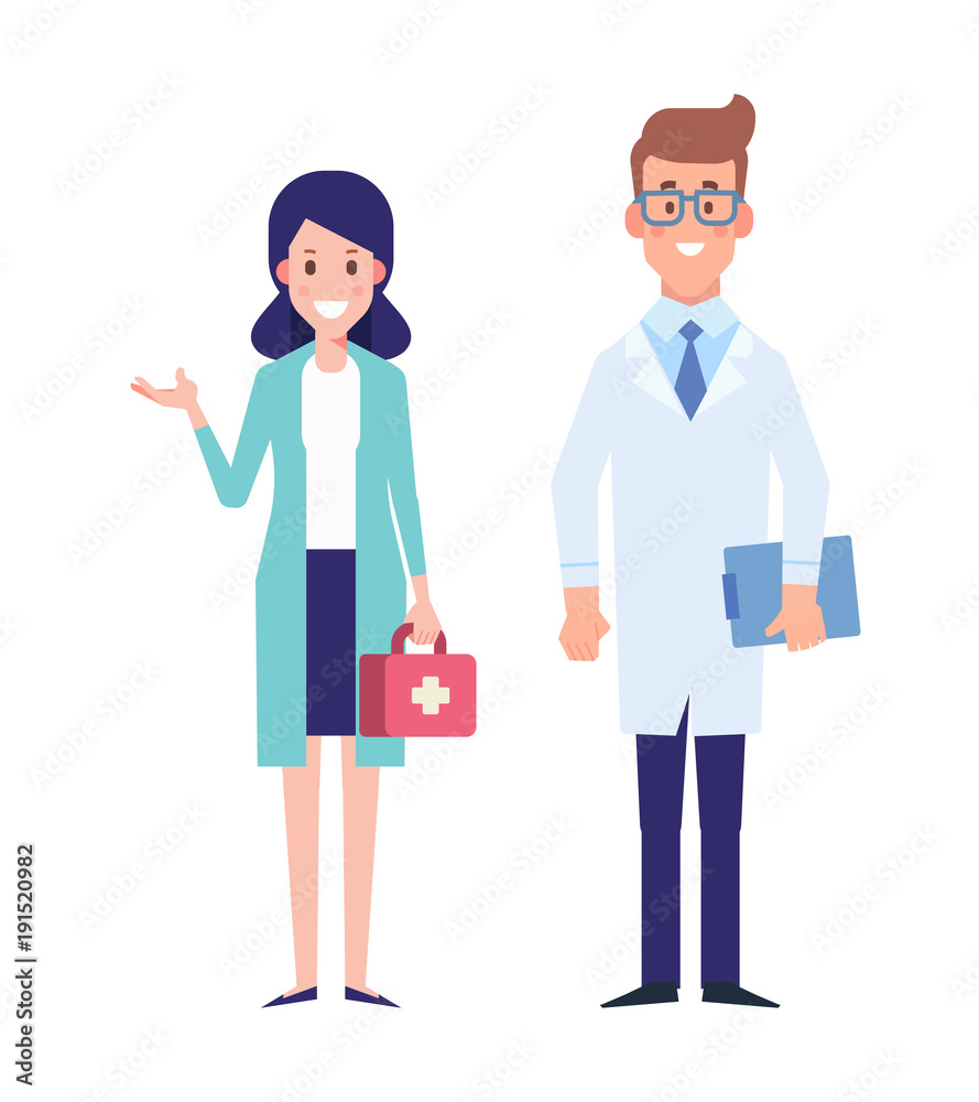 Team of medical workers isolated on a white background. Flat Vector illustration in cartoon style.