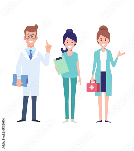 Wallpaper Mural Team of medical workers isolated on a white background. Flat Vector illustration in cartoon style. Torontodigital.ca
