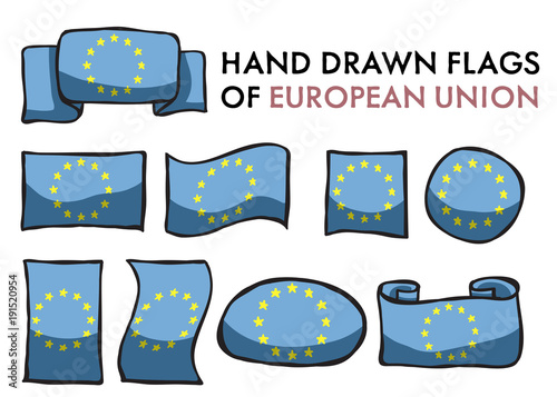 Set of European Union Hand Drawn / Doodled  National Flags. High-Quality Vector Illustration. Grouped, Ready To Use!