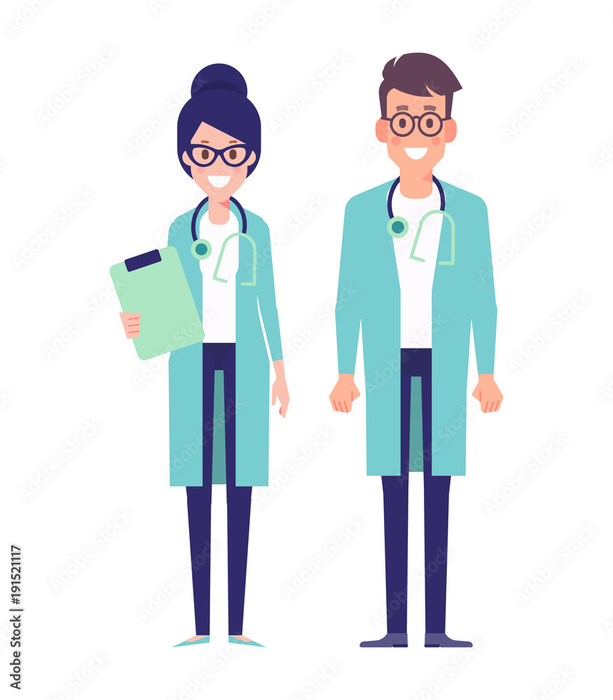 Team of medical workers isolated on a white background. Flat Vector illustration in cartoon style.