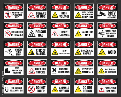 danger sign with warning text, danger label