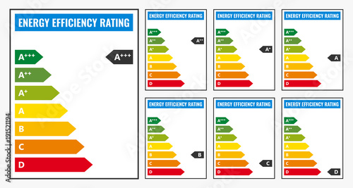 Energy Efficiency rating vector illustration set isolated on background