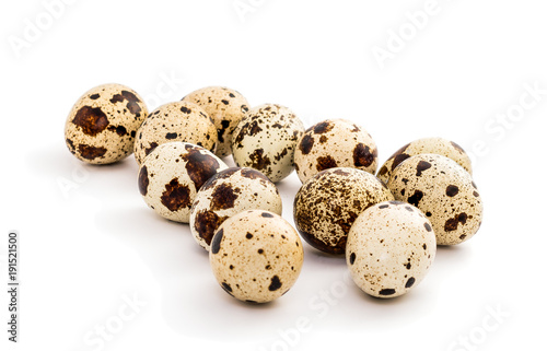 Quail eggs isolated on white background. easter eggs.