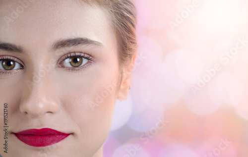 Close up beautiful woman face on blur background
