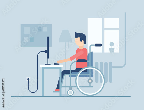 Disabled man working at home - flat design style illustration