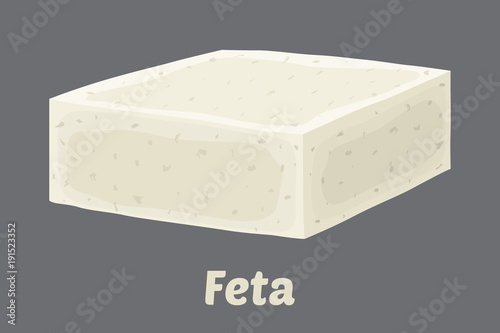 Vector feta cheese block. Chunk in cartoon flat style