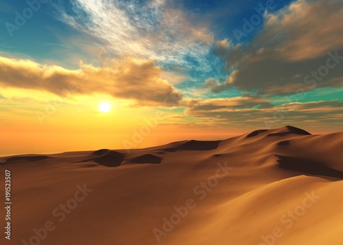 desert of sand at sunset