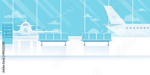 Airport waiting room horizontal Banner. Travel Concept. Flat Vector Illustration.