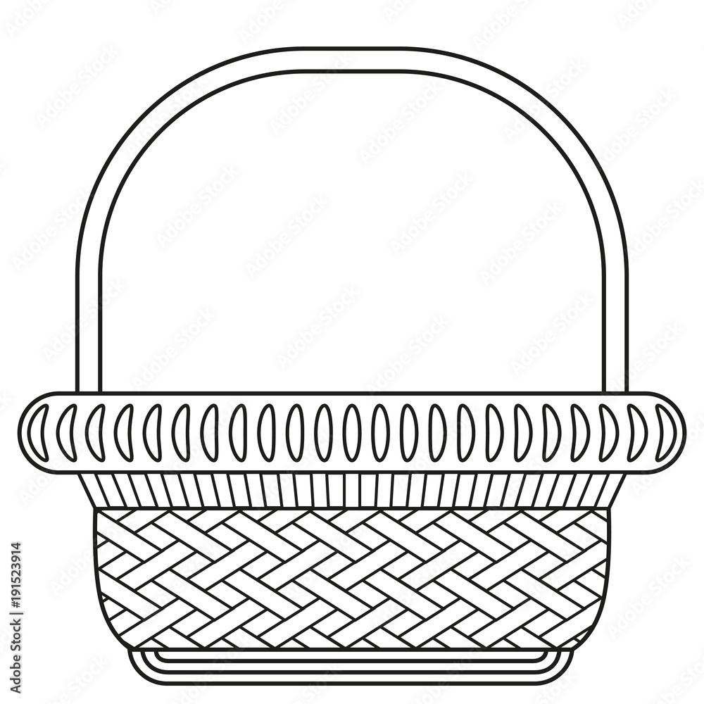 Line art black and white wicker basket shopping cart icon poster. Stock ...