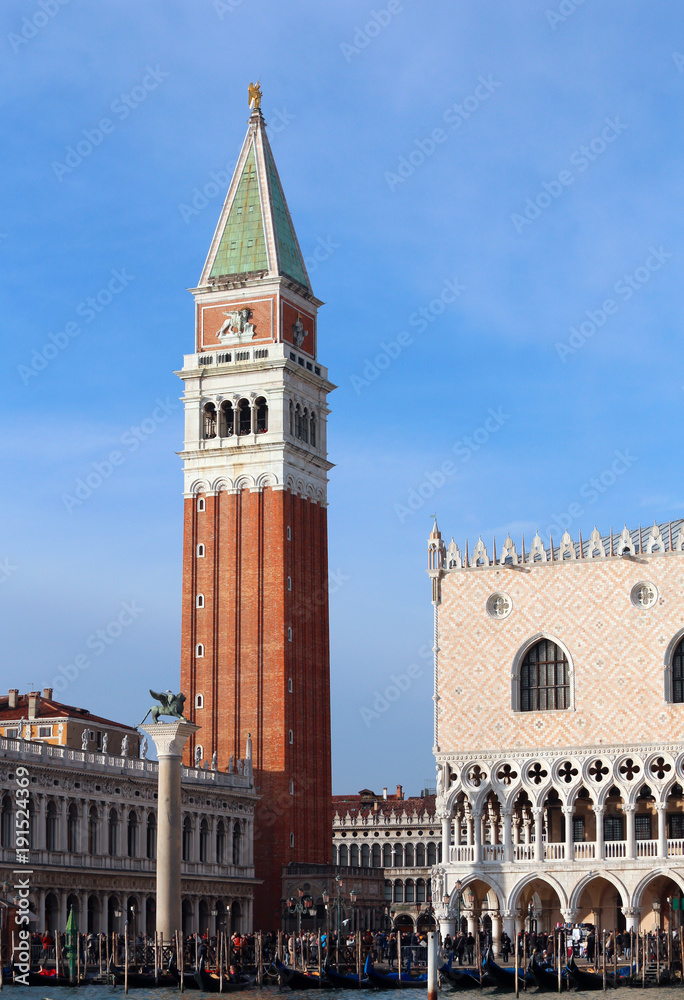 Venice Italy High Bell Tower of Saint Mark and Ducal Palace in Venice Italy