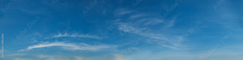 Vibrant color panoramic sky with cloud on a sunny day. Beautiful cirrus cloud. Panorama  photograph.