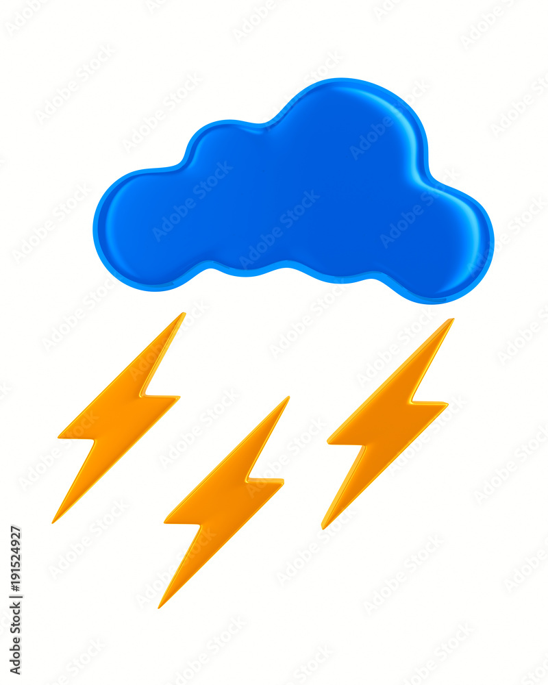 cloud and lightning on white background. Isolated 3D illustration cloud and lightning on white background. Isolated 3D illustration