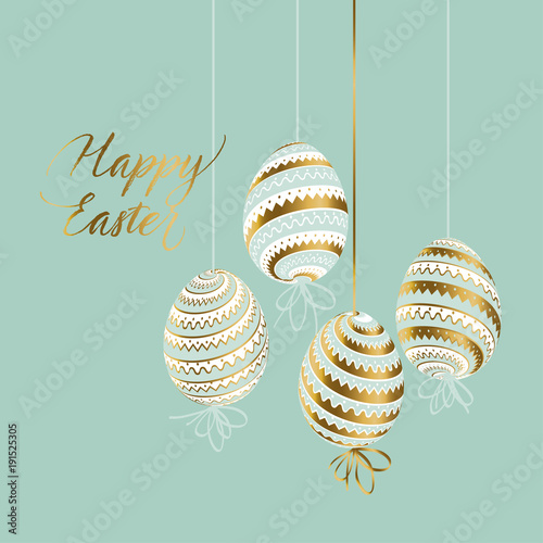 Elegant gold and pastel color easter eggs.