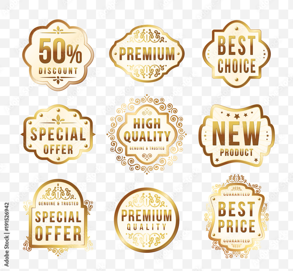 Set of High Quality Luxury Labels on Transparent Background . Vector Isolated Illustration