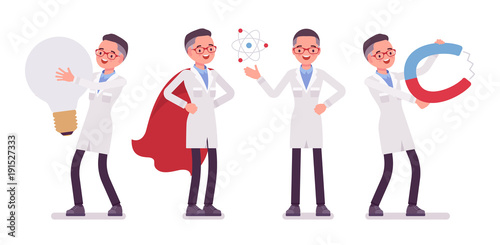 Male scientist and giant things