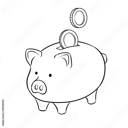 Piggy bank and golden coins coloring book vector