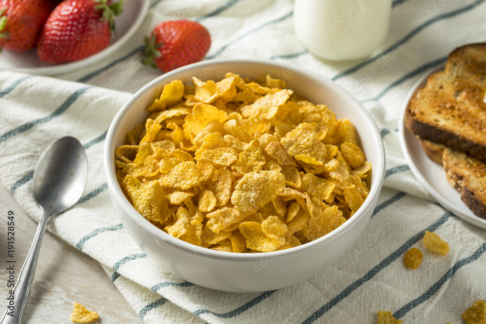 Healthy Corn Flakes with Milk for Breakfast Healthy Corn Flakes with Milk for Breakfast