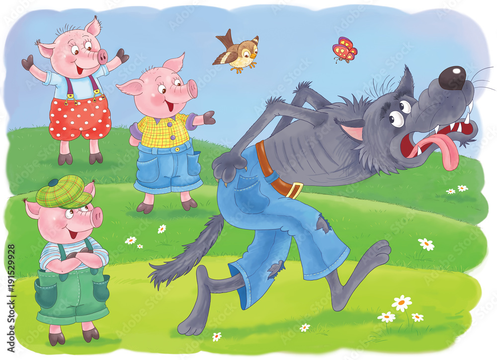 Three little pigs. Fairy tale. Coloring book. Coloring page