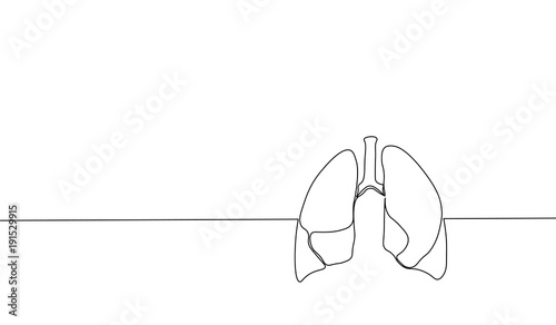 Single continuous line art anatomical human lungs silhouette. Healthy medicine against smoking concept design world no tobacco day tuberculosis one sketch outline drawing vector illustration photo
