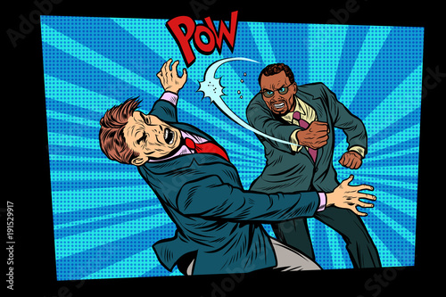 beating two fighting men, strong punch