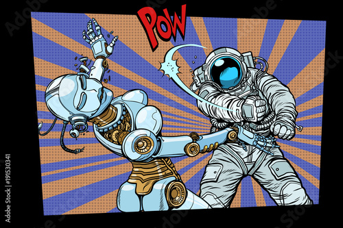 Astronaut beats up female robot, domestic violence