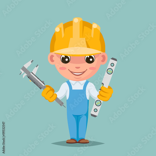 Measuring Instruments vernier caliper scale spirit level cute builder engeneer condolences compassion mascot cartoon character design vector illustration