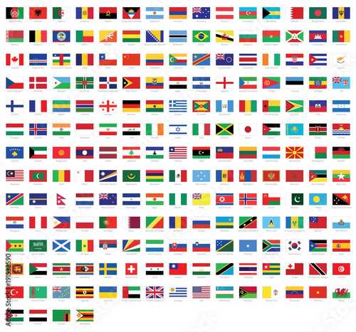 Wszystkie flagi narodowe świata z nazwami - wysokiej jakości flaga wektor na białym tle