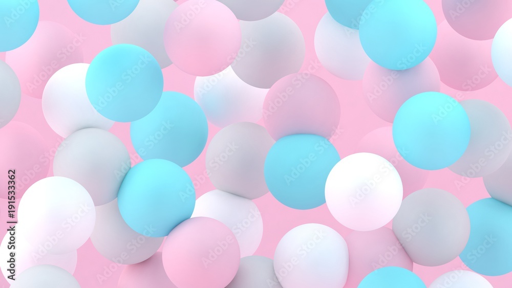 3d bubbles. Spheres background. Abstract wallpaper. Flying geometric shapes. Trendy modern illustration. 3d rendering. Falling abstract balls. Colorful poster backdrop. Minimal style.