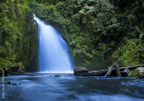 Waterfall in tropical jungle in Mt Kenya National Park.
