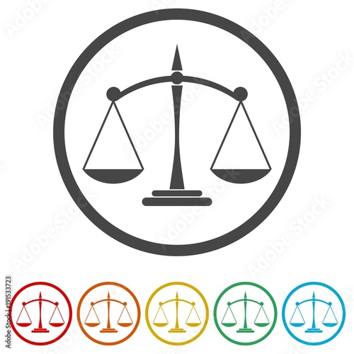 Scales of justice flat icon for apps and websites, 6 Colors Included