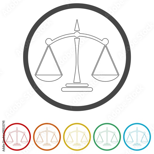 Scales of justice flat icon for apps and websites, 6 Colors Included