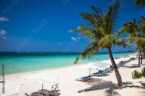 Tropical vacation on  White beach at Boracay island, Philiphines.