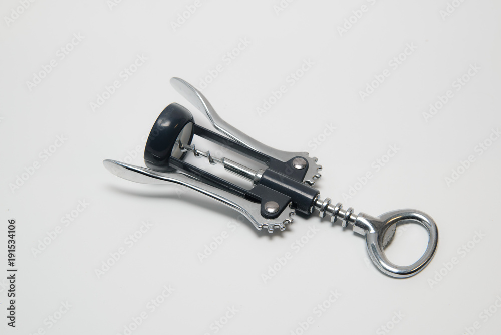 Corkscrew for bottle wine on a white background top view Corkscrew for bottle wine on a white background top view