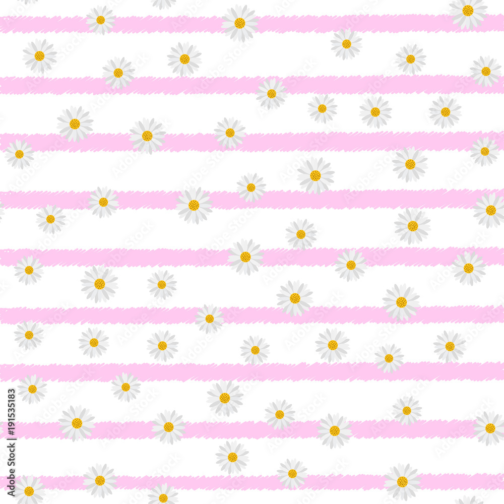 Seamless pattern with chamomile on horizontal lines. Vector Seamless pattern with chamomile on horizontal lines. Vector