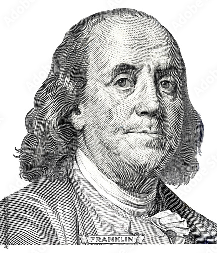 Benjamin Franklin portrait from hundred dollars banknote photo