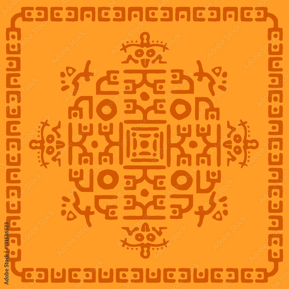 Ethnic Rug, tribal background Mayan symbol, hand draws ornament with ...
