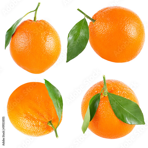 Collection of whole orange with leaf isolated on white