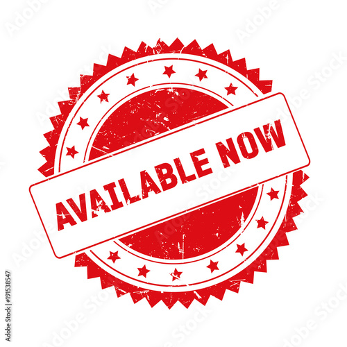 Available Now red grunge stamp isolated
