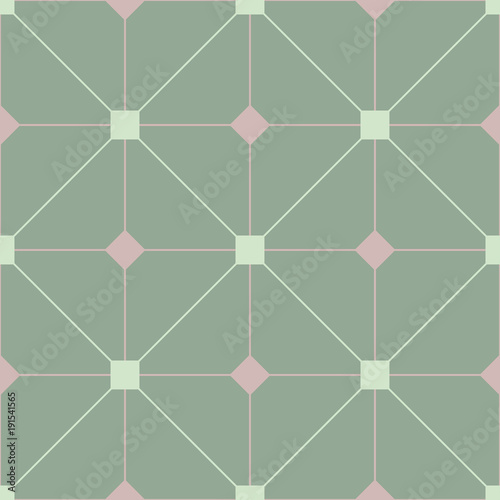 Geometric seamless pattern. Olive green background with pale pink elements