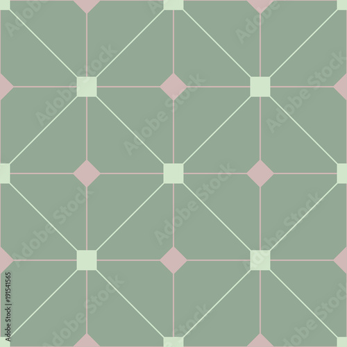 Geometric seamless pattern. Olive green background with pale pink elements