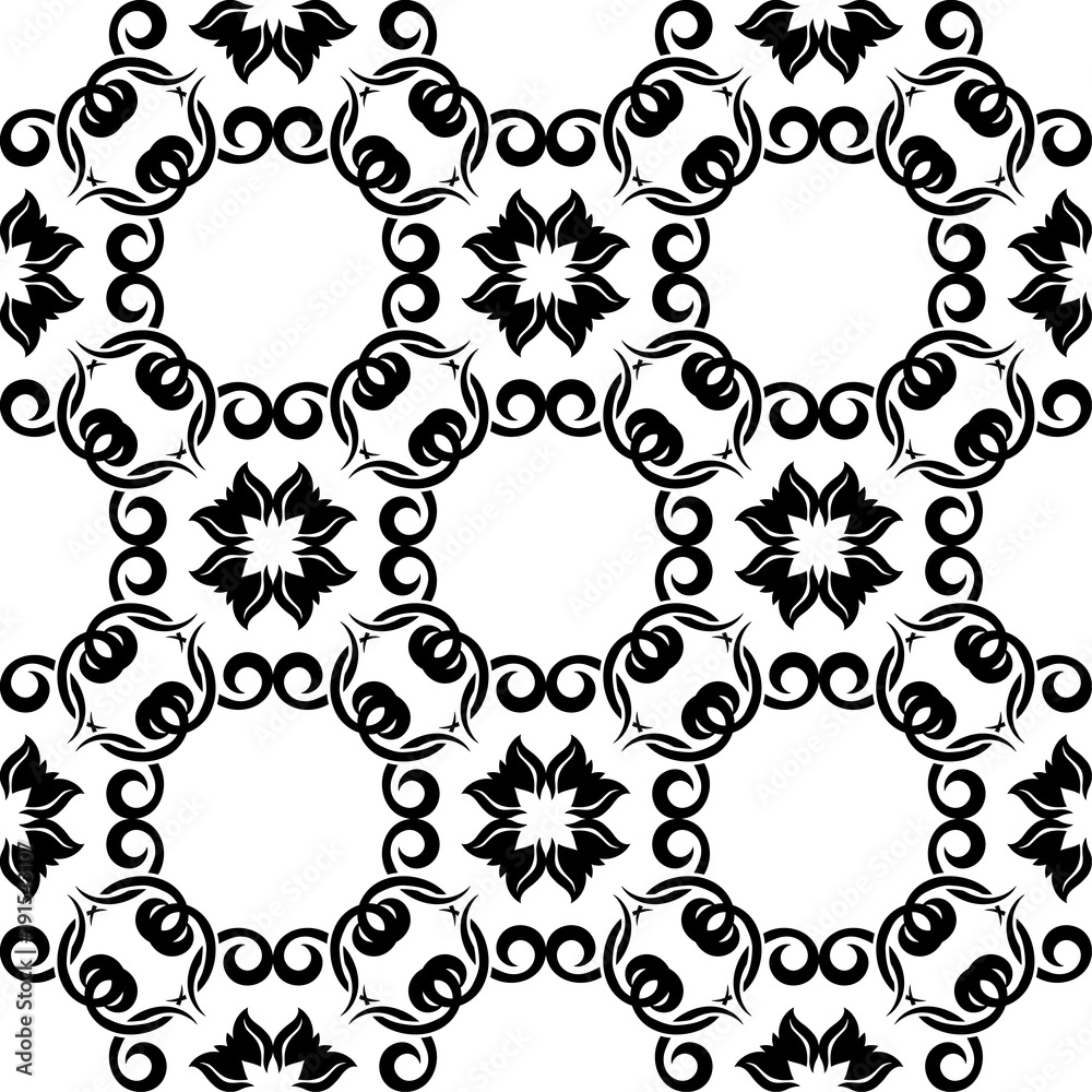 Black floral seamless ornament on white background Black floral seamless ornament on white background