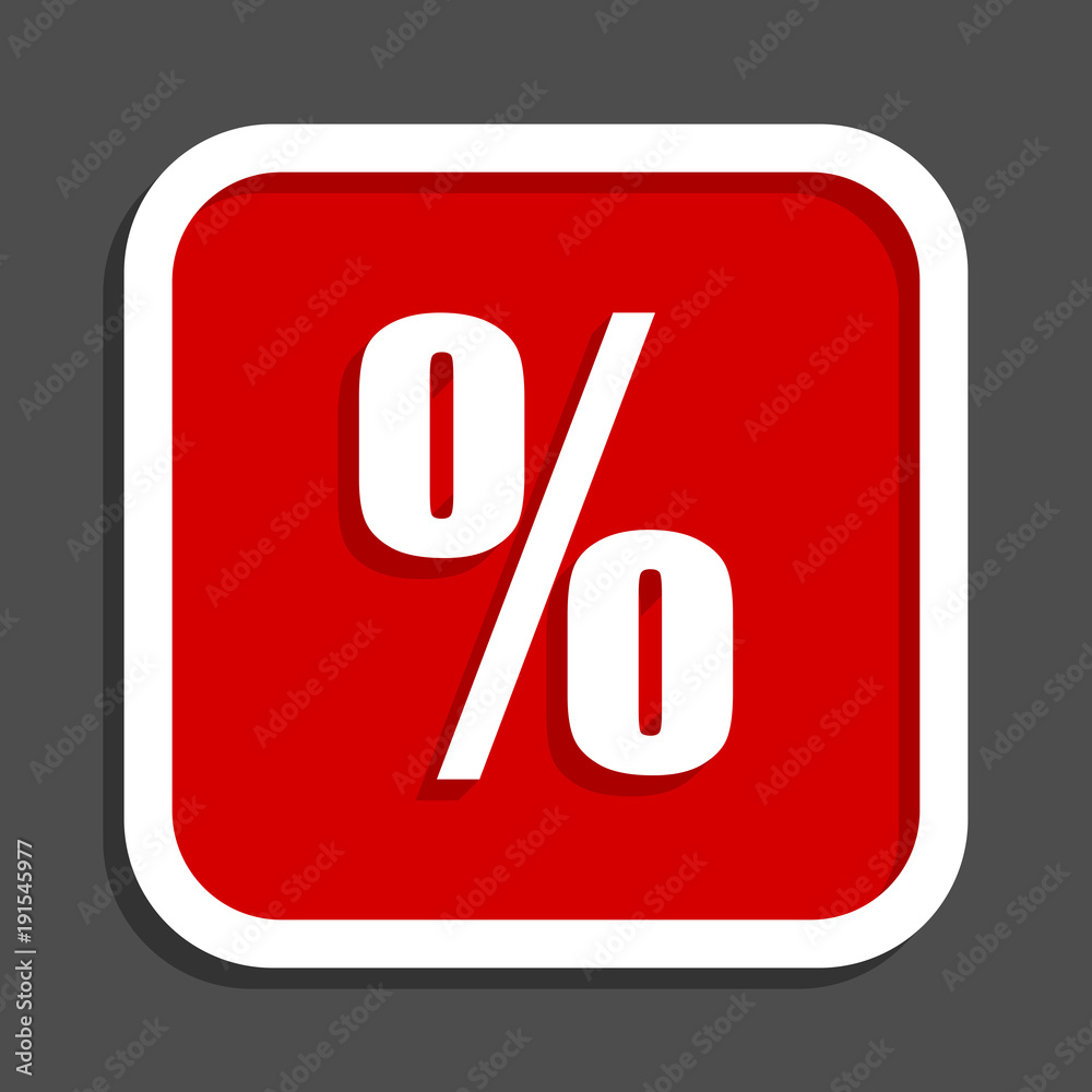 Percent vector icon. Flat design square internet red button. Percent vector icon. Flat design square internet red button.