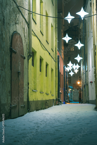 Canvas Print Riga Old town in winter covered with snow