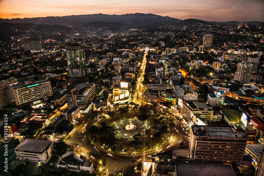 Panorama of Cebu city in sunset, Philippines.
