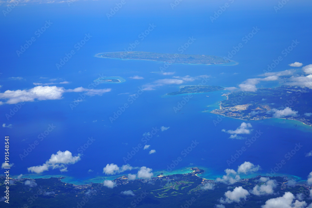 Aerial view of the island of Okinawa in the south of Japan Aerial view of the island of Okinawa in the south of Japan